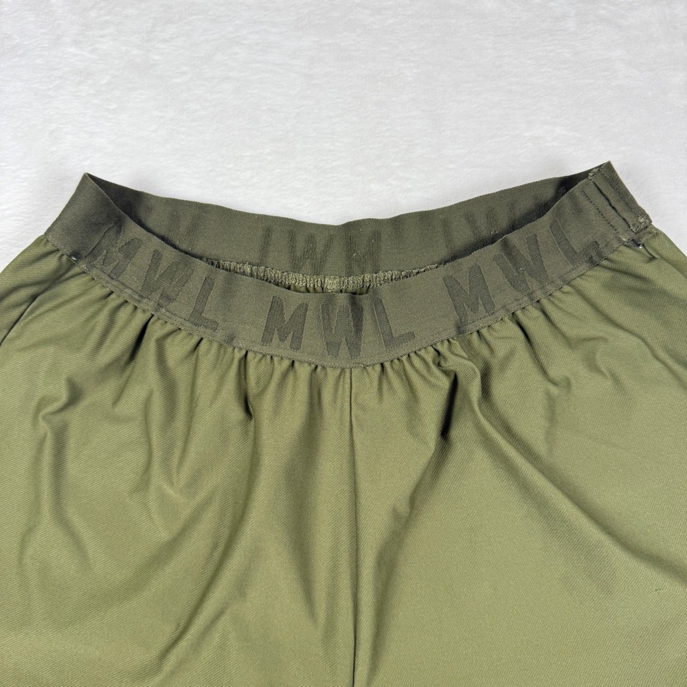 Madewell‎ MWL Olive Green Canvas Athletic Shorts Size S Elastic Waist Logo Band - Picture 2 of 7